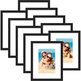 decorUhome 8x10 Picture Frame Set of 10, Display Photos 5x7 with Mat or 8x10 Unmatted for Picture Frames Collage Wall Decor, Black