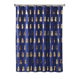 SKL Home by Saturday Knight Ltd. Gilded Pineapple Fabric Shower Curtain, Navy/Gold