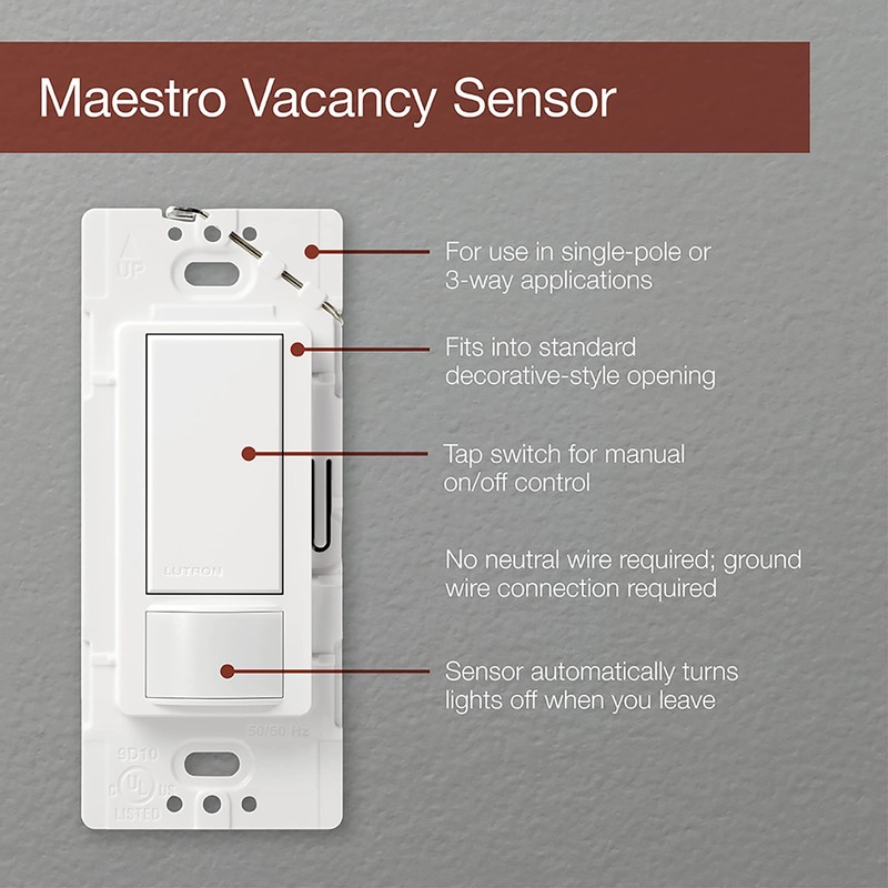 Lutron Maestro Vacancy Sensor Switch | 2-Amp, Single-Pole | MS-VPS2-AL