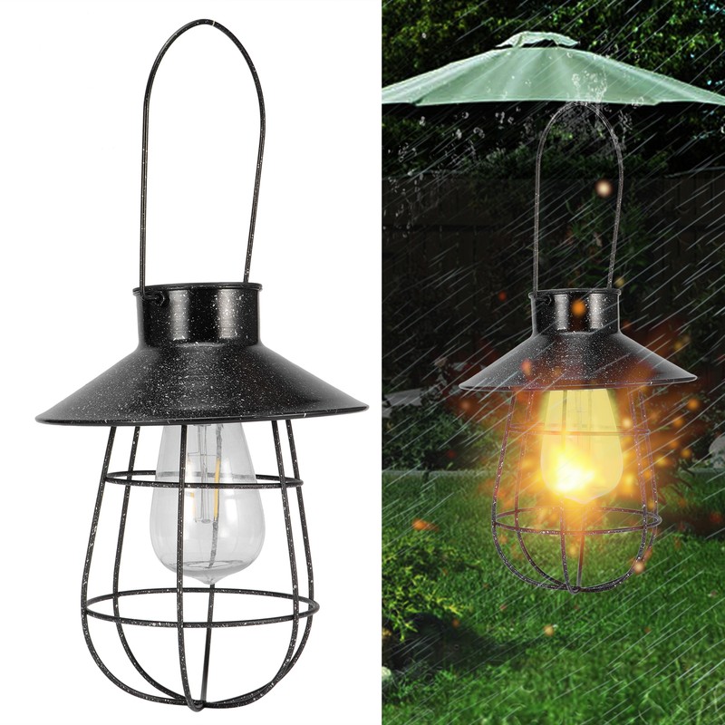 Solar Lantern Waterproof Hanging Light Outdoor Iron Art Hollow LED