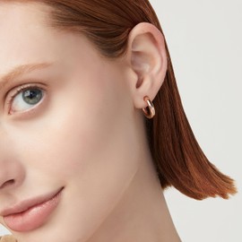 Miabella 925 Sterling Silver or 18Kt Gold Over Silver 3mm High Polished Lightweight Chunky Hoop Earrings for Women Made in Italy (Rose-gold-plated-silver)