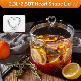 2.3L Glass Simmer Pot with Heart-Shaped Lid (2.5Qt/2300ml). Efficient Heat Transfer Saves Energy; Safe for Ovens, Gas/Electric Stoves, and Dishwashers.Suitable for Potpourri,Ramen,Pasta, and Soups.