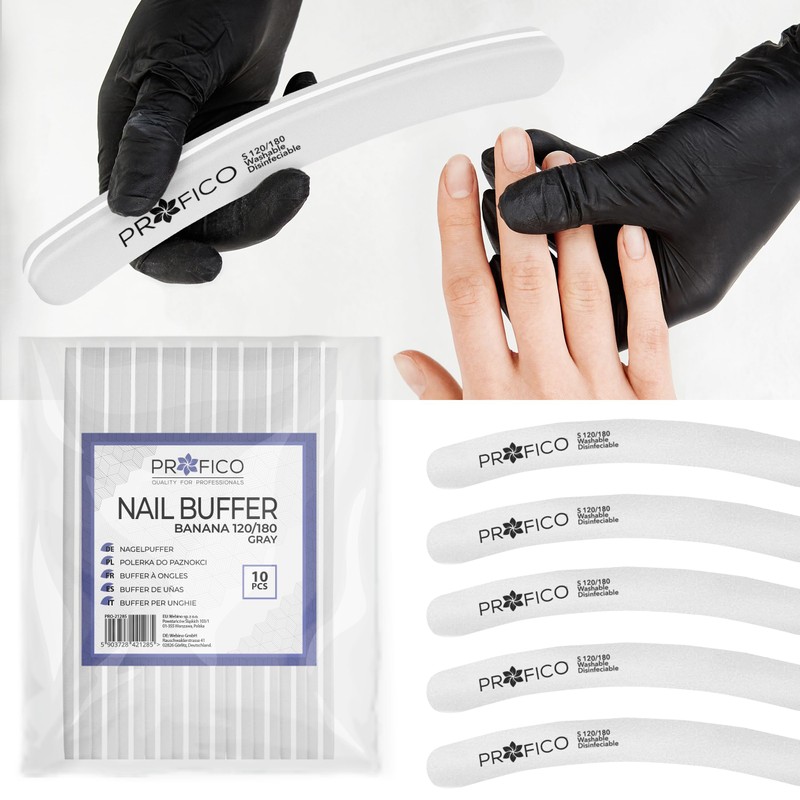PROFICO Pack of 10 Professional Nail Buffer Buffer Curved 120/180