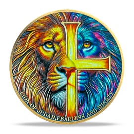 Lion Sword and Shield Challenge Coin - Inspirational Collectible, High Relief Design, Symbol of Courage and Strength, Medieval Style Classic Amulet (Colorful Cross Lion)