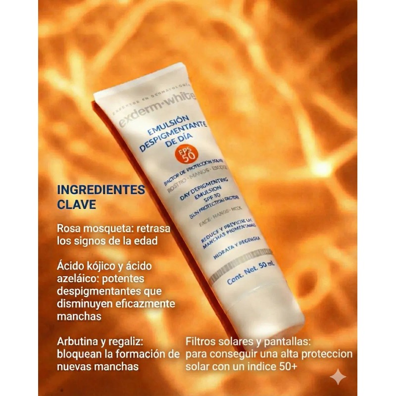 Exderm White Despigmentante Dia Protector Solar Fps Antimanchas 50ml Desvanece
