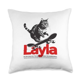 LAYLA - Adorable girl name with cute Cat Throw Pillow