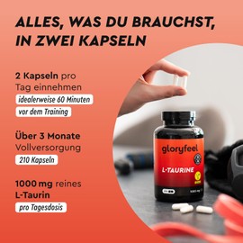 Taurin Kapseln - 1000mg L Taurin pro Tag - 210 vegane Kapseln für Sport & Fitness (2 Stück pro Tag) - Aminosäure Taurine - Pre Workout - Ohne Koffein - Amino Acid laborgeprüft