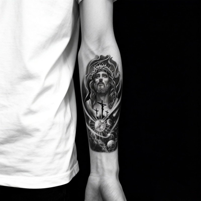 Oottati 2 Sheets Jesus Cross Moon Temporary Tattoos for Adults,