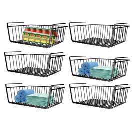 Ankuce 6 PACK Hanging Under Shelf Storage Basket Kitchen Cabinet Organizer Storage, Slides Under Wire Shelves for Counter Pantry Desk Bookshelf, Black