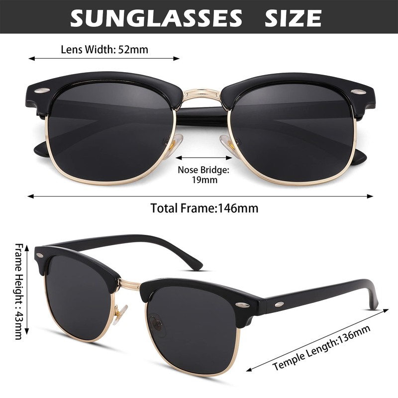 Pro Acme Classic Semi Rimless Polarized Sunglasses with Metal Rivets