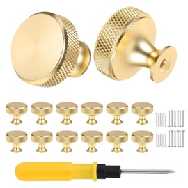 VEGCOO 12 Pack Gold Drawer Knobs, Single Hole Gold Cabinet Knobs with Screws, Round Knurled Metal Wardrobe Knobs, Gold Knobs for Drawers, Cupboard, Dresser (Gold)