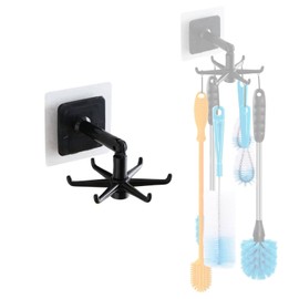 YeeBeny Water Bottle Brush Holder 360 Degrees Rotating Folding Hook Self-Adhesive 180 Degrees Vertical Flip Hook, Baby Bottle Brush Holder, Bottle Brush Holder (Black)