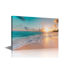 TISHIRON Canvas Wall Art Tropical Beach Sunset Picture for Living Room Kitchen Bedroom Modern Art wall Decor Seascape Stretched and Framed Ready to Hang(12X8in)