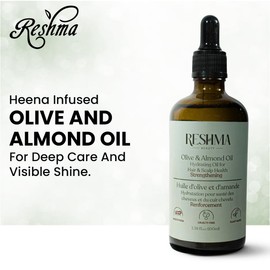 Reshma Beauty Olive & Almond Henna Infused Strengthening Oil with Glass Dropper – 100% Pure, Organic & Cold Pressed Multi-Purpose Hydrating Oil for Hair & Scalp Health, Beard & Eyebrows – 3.38 fl oz