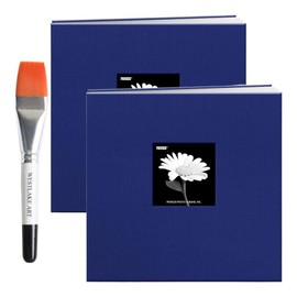 12X12 Cobalt Blue Book Cloth Cover, Post Bound Album, Bundle With Watercolor Paint Brush, Large Scrapbook Album, Acid-Free Pages, Protective Dust Jacket [Pack Of 2]