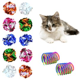 Andiker Cat Toys 18 Packs，Colorful Cat Spring Toy 8PCS and Crinkle Balls 10 PCS, High Elasticity Cat Spiral Springs and Crisp Wrinkle Balls for Cats to Swat, Bite, Hunt (springs+ball)