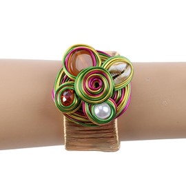 Florate Gold Color Arm Cuff Big Crystal Bracelet for Women Thick Wide Chunky Statement Non Tarnish Wire Wrist Wrap Fashion Bangle (BTX309-colorful gold)