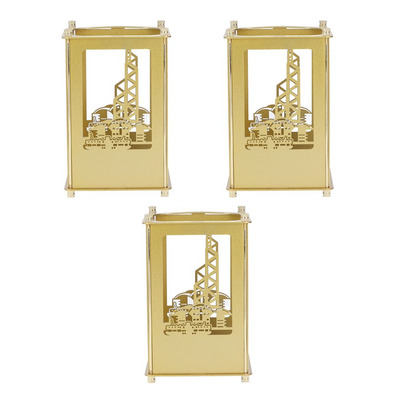 3set Pen Holder Golden Appearance Electroplating Quadrate Educational DIY Assembly