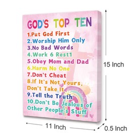 LISTNGBO Bible Verses Canvas Wall Art for Kids,God's Top Ten Pink Canvas Painting Wall Decor for Kids,Christian Religious Canvas Wall Art For Kids Nursery/Classroom/Bedroom Wall Decor 12" x 15"