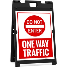 Do Not Enter One Way Traffic Sidewalk Sign Kit, 18x24 Inches, with A Frame Stand, Made in USA