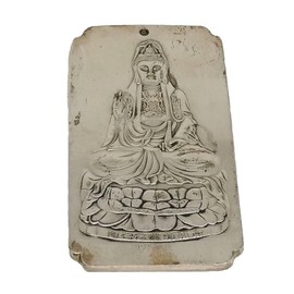 lachineuse - Talisman Göttin GuanYin – Feng Shui Glück & Schutz – Talisman aus tibetischem Silber, 10 x 5,5 cm – buddhistische Traditionen – Deko Zen Haus Büro – Geschenkidee China, Japan, Asien