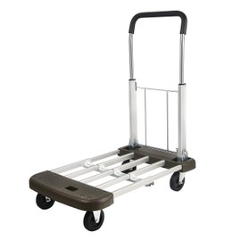 Platform Cart Foldable Push Cart Aluminum Adjustable Length Dolly Cart with Polyurethane Mute Wheel,330-LB Capacity
