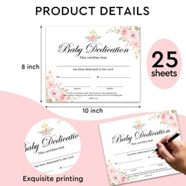 25 Baby Dedication Certificate, Girl Baby Dedication Certificate, Christening Baby Dedication Certificate, Church Baptism Gifts, Flowers, 8x10 Inches - M383