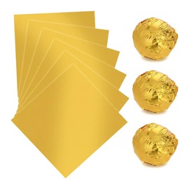 100 PCS Gold Candy Wrappers, 6 x 6 Inch Aluminum Foil Wrapping Paper for Candy, Chocolate and DIY Party Treats, Foil Sheets for Wedding, Birthday, Christmas and Party Favor Packaging