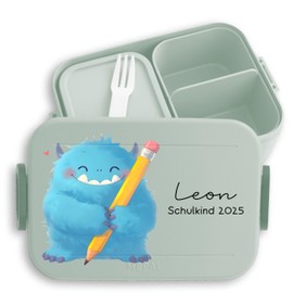 Kinder Bento Box Midi Lunchbox für Mepal Bentobox - Brotbox Süßes Monster Schulkind mit Name I Jausenbox Einschulung Geschenk Schulkind Geschenke Schulanfang Geschenk Schulstart Geschenke