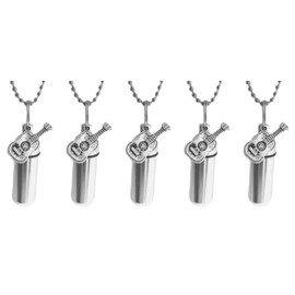 Family Set of Five - Silver Acoustic Guitar Cremation URN Keepsakes with Engraved Music Notes - Includes 5 Velvet Pouches, 5 Ball-Chains and & Fill Kit