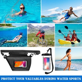 WALLFID Waterproof Bumbag,Waterproof Phone Pouch,Beach Bag,Dry Bag,Waterproof Bag,Includes 1 Waterproof Waist Bag and 1 Waterproof Phone Pouch with Clear Window for Touchscreen and Photos