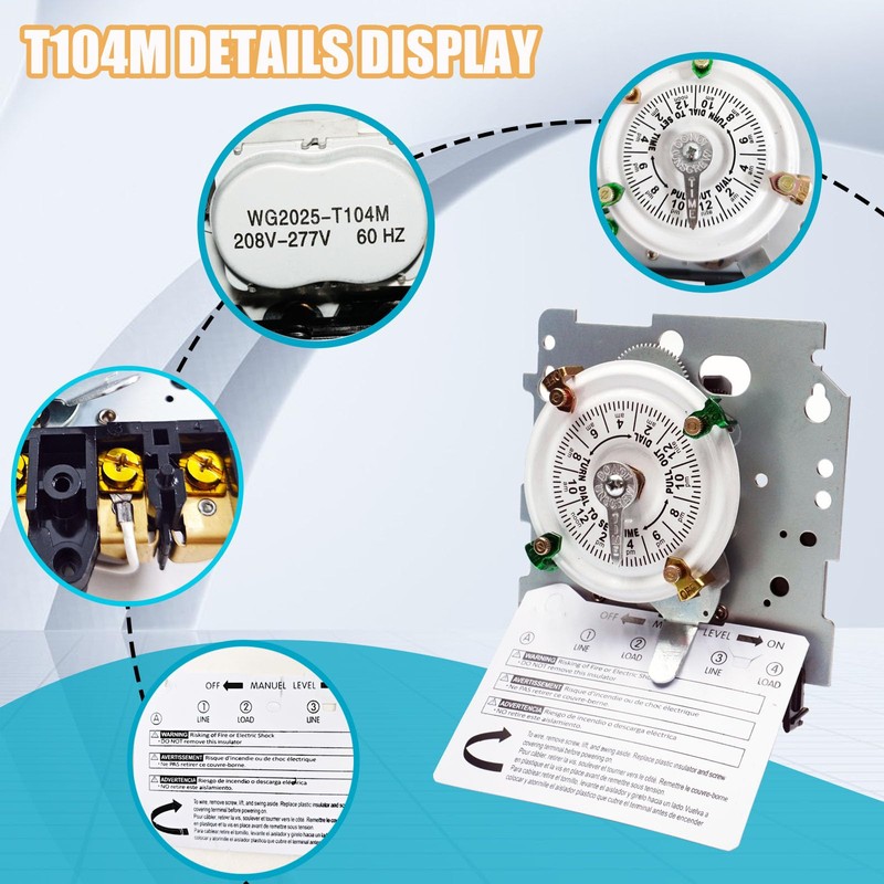 T104M Pool Pump Timer, 208-277V 40A DPST Switch, 24-Hour Mechanical