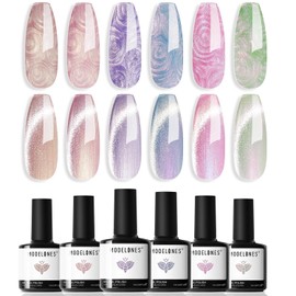 MODELONES Magnetic Gel, Magnetic Cats Eye Gel, Magnet, Glitter, Magnetic Nail, Color Gel, Fine Particles, Cat Eyes, Self Nails, Set of 6 Colors, UV / LED Compatible, Gel Nail Colors (Multicolor)