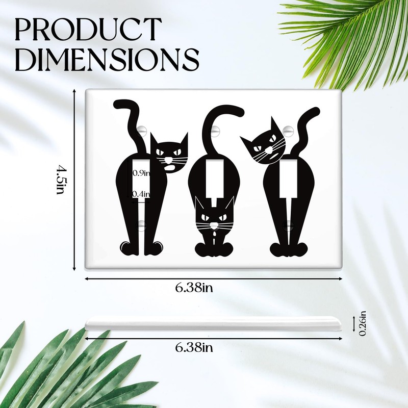 Funny Cat Black Light Switch Cover Decorative 3 Gang Wall