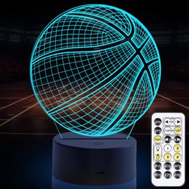 Basketball Night Light, 3D LED Night Lamp for Boys - Basketball Themed Bedroom Lamps, Optical Illusion Lamp with Remote Control, Perfect for Kids' Room Décor, Cool Gifts for Basketball Lovers