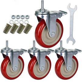 DICASAL 5 Inch Heavy Duty Stem Casters 360 Degree Swivel Durable Wheels Castors with Imperial Size 3/8"-16x1 Threads Dual Safety Locks and Bearings Easy to Install for Furniture and DIY Tools