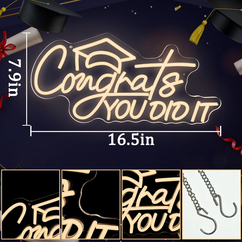 Taaneyo Congrats You Did It Noen Sign,Adjustable Congrats Grad LED