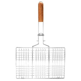 Grill Basket, BBQ Wire Mesh Grill Net Professional Barbecue Grilled Fish Clip with Wooden Handle for Fish,Vegetables, Steak and Many Other Food