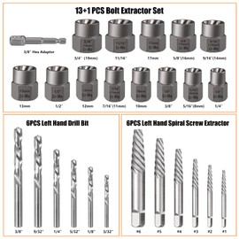 Valkynos 26 Pcs Bolt Extractor Kit and Left Hand Drill Bit Reverse Drill Bit Extractor Set, Easy Out Screw Remover Set Tool for Damaged, Rusted, Broken, Stripped Bolts Screw Nuts, with Hex Adapter