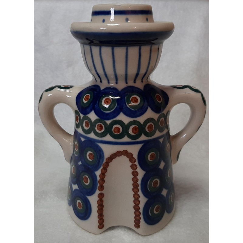 Dekorativer Kerzenhalter aus Keramik, traditionelles Design mit weißen und blauen