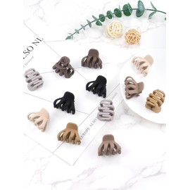 Kavya 12 Pcs Small Claw Clips Octopus Hair Clips for Fine Hair Non Slip Plastic Claw Grip Hair Claw Clips Women Mini Hairstyling Accessories for Women Girls