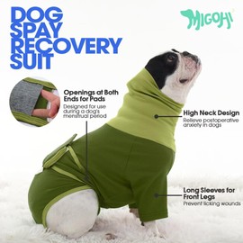 MIGOHI Breathable Dog Recovery Suit,Leg Wound Cover,Female Small Dogs Spay Surgical Suits,Belly Guard,Pet Recovery Sleeve,Surgical Onesie for Dogs,Ear Wrap Protection,XS,OliveGreen