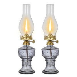 DNRVK 2 Pieces Rustic Oil Lamp Lantern Vintage Color Glass Kerosene Lamp 12.8''Chamber Oil Lamps for Indoor Use Home Decor Lighting Classic Old Hurricane Lamp for Emergency Lighting