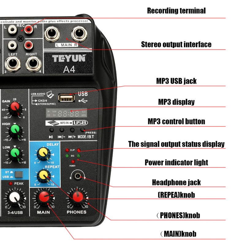 TU04 BT Sound Mixing Console Record 5V 2A Phantom Power