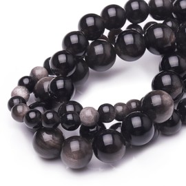 Chicager Natural Stone Beads for Jewelry Making,8mm Obsidian Polished Smooth Round Gemstone Beads for Bracelet Necklace 15 Inch