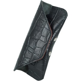 BlissLeather Crocodile Embossed Tochigi Leather Glasses Case, Luxury Genuine Leather, Men's, Women's, Made in Japan, multicolor (black / red)