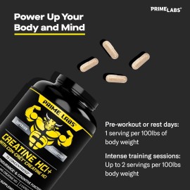 Prime Labs Creatine HCl Capsules - with CON-CRĒT, Rhodiola Root Extract - 60ct.