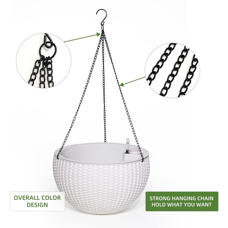 Dexceder 13.5 Inch Large Self Watering Hanging Planters Indoor Outdoor,
