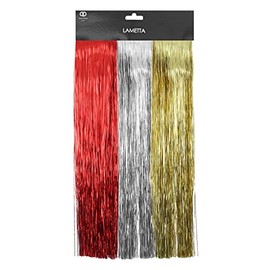 Pack of 3 - Christmas Decorative Tinsel Red/Gold/Silver Lametta