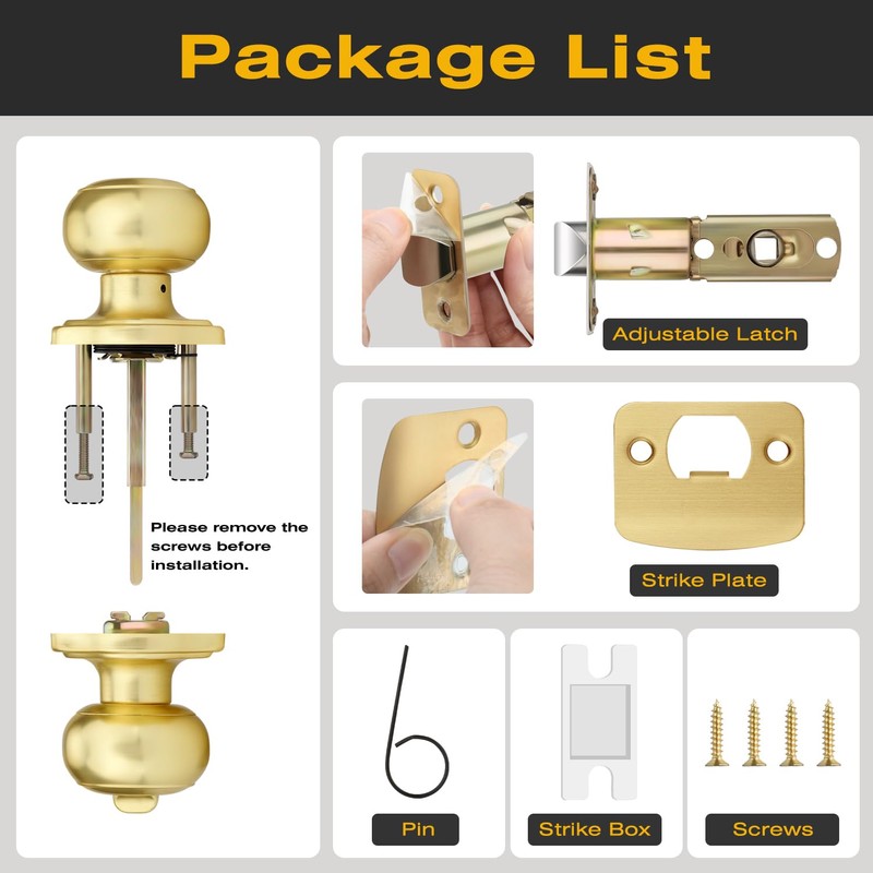 GUTENKONB 6 Pcs Gold Door Knobs, Privacy Door Handles, Satin